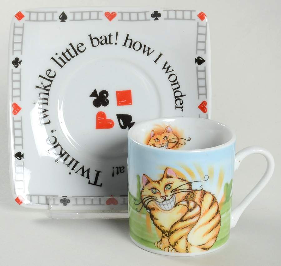 Alice in Wonderland's Cafe Flat Demitasse Cup & Saucer Set by Cardew Design-1