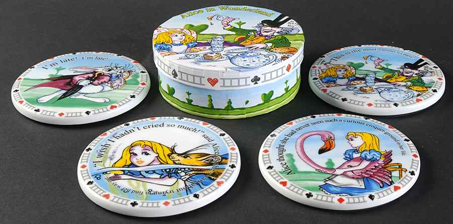 Alice in Wonderland's Cafe Coaster - Set of 4 with Holder by Cardew Design-1