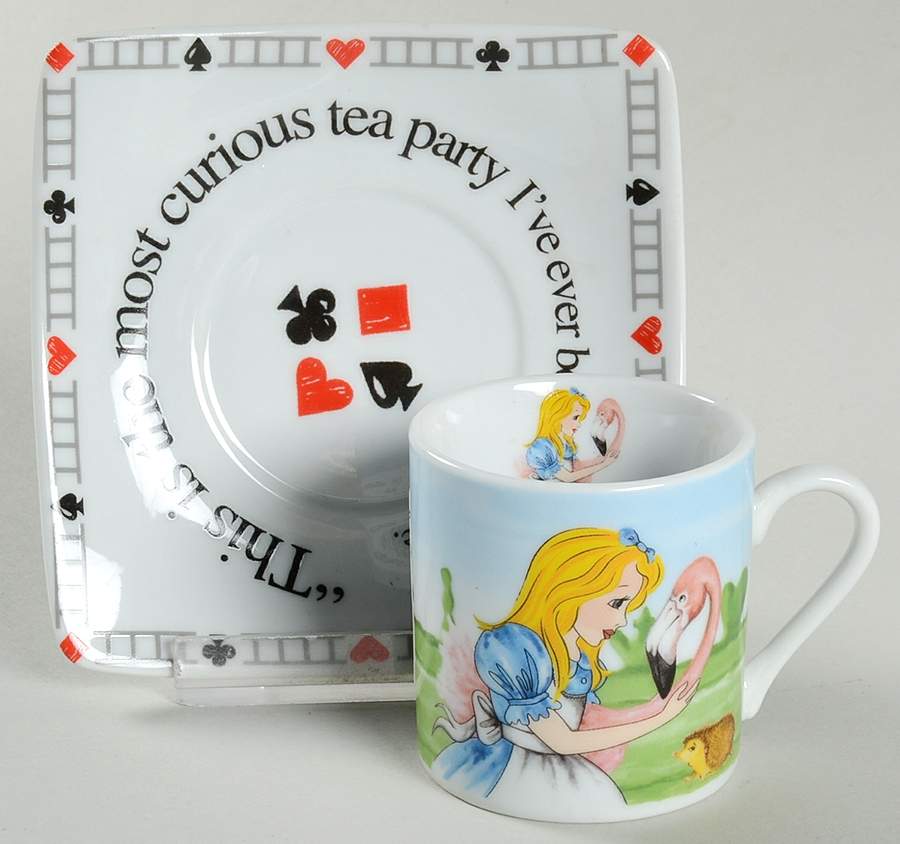 Alice in Wonderland's Cafe Flat Demitasse Cup & Saucer Set by Cardew Design-1