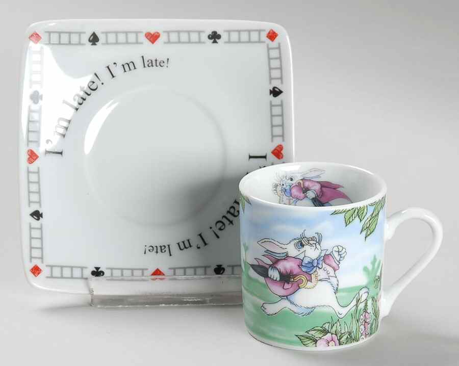 Alice in Wonderland's Cafe Flat Demitasse Cup & Saucer Set by Cardew Design-1