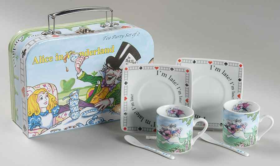 Alice in Wonderland's Cafe Demitasse Cup & Saucer Set w/Spoon - Set of 2 Boxed by Cardew Design-1