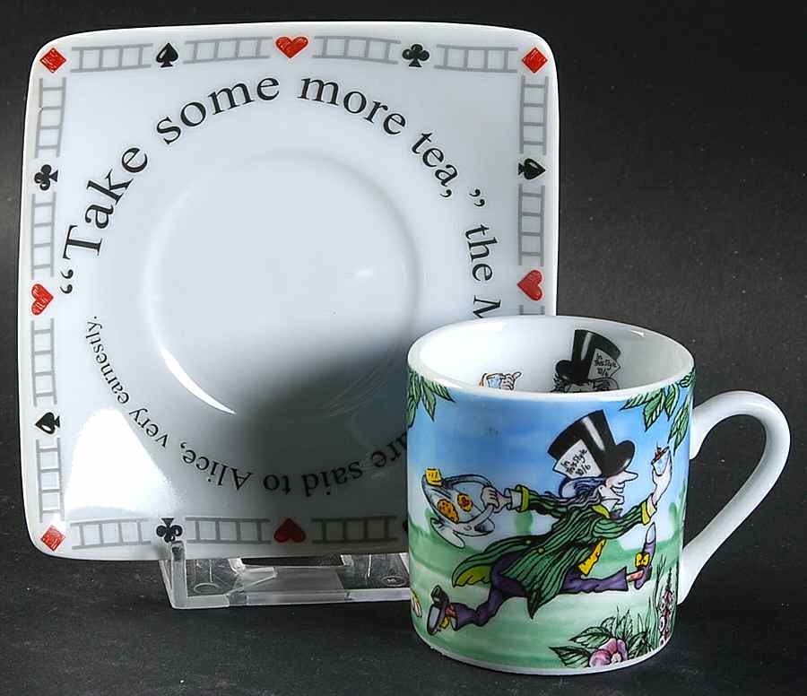 Alice in Wonderland's Cafe Flat Demitasse Cup & Saucer Set by Cardew Design-1
