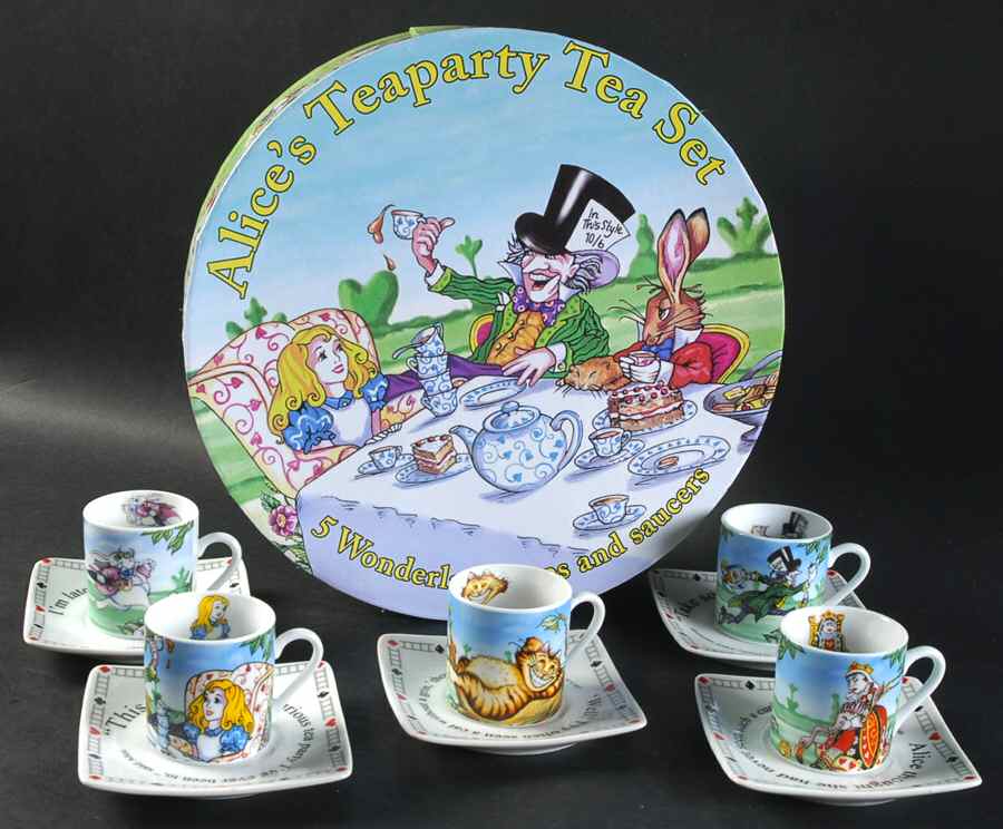 Alice in Wonderland's Cafe Flat Demi Cup & Saucer - Set of 5 Boxed (Motif 1-5) by Cardew Design-1