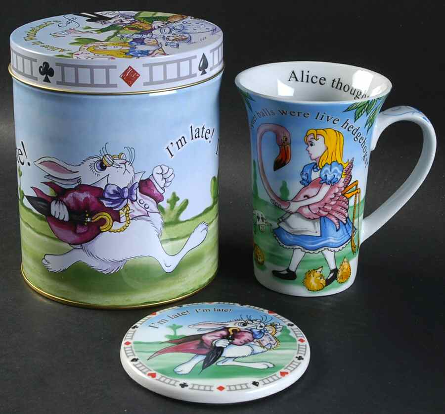 Alice in Wonderland's Cafe Mug & Coaster Set W/Gift Tin & Lid by Cardew Design-1