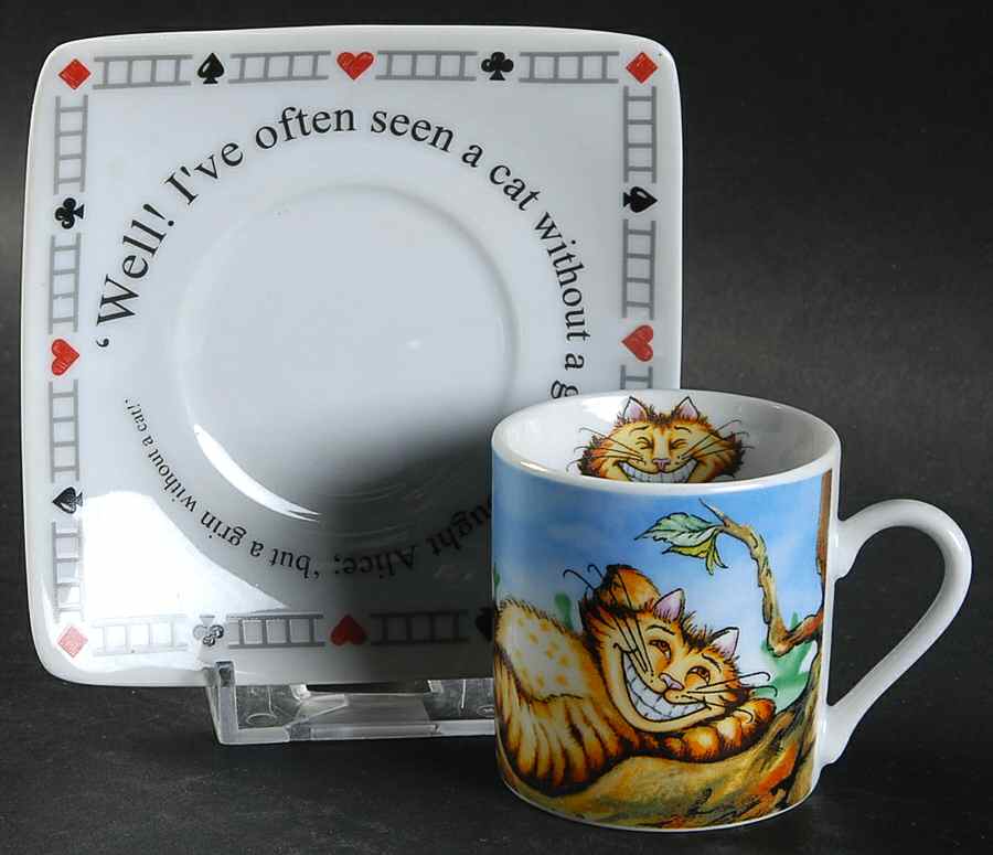 Alice in Wonderland's Cafe Flat Demitasse Cup & Saucer Set by Cardew Design-1