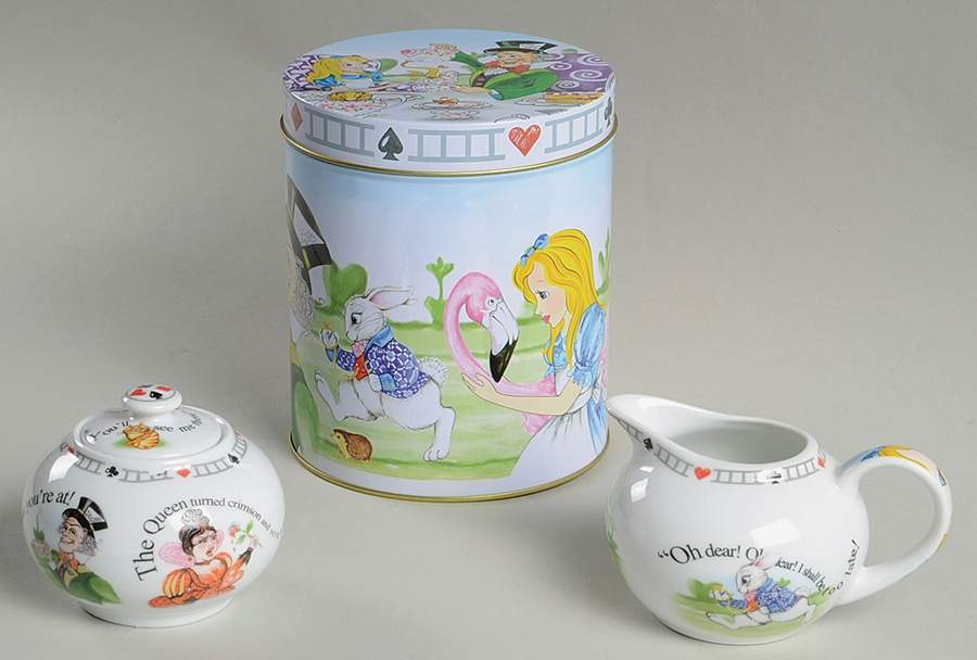 Alice in Wonderland's Cafe Creamer & Sugar with Lid & Gift Tin by Cardew Design-1