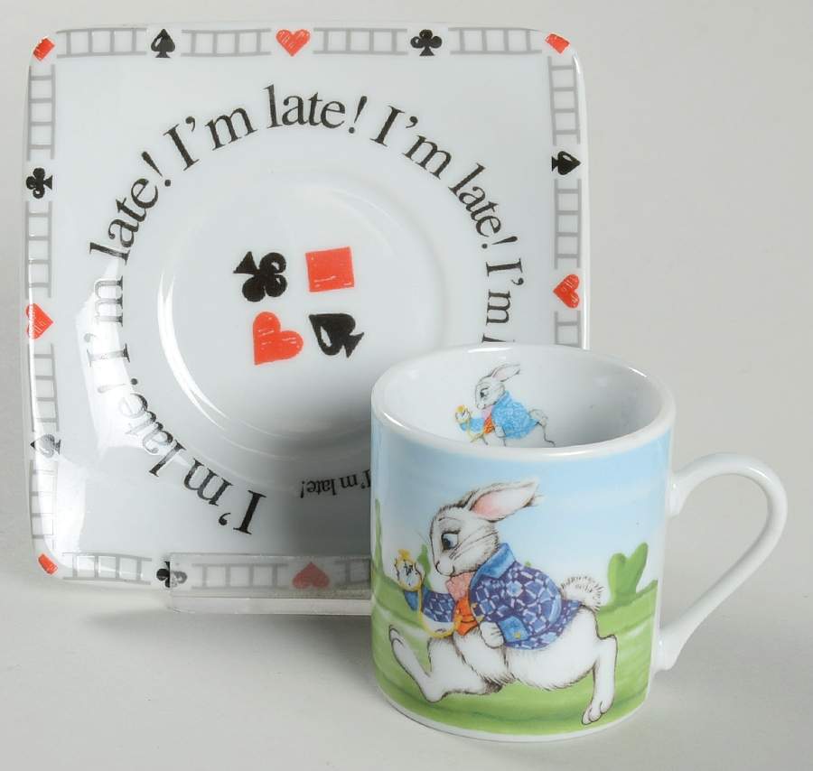 Alice in Wonderland's Cafe Flat Demitasse Cup & Saucer Set by Cardew Design-1