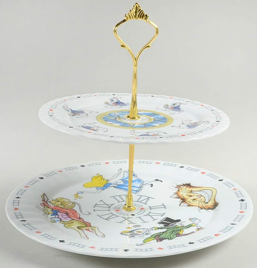 Alice in Wonderland's Cafe 2 Tiered Serving Tray (Dinner & Salad Plate) by Cardew Design-1