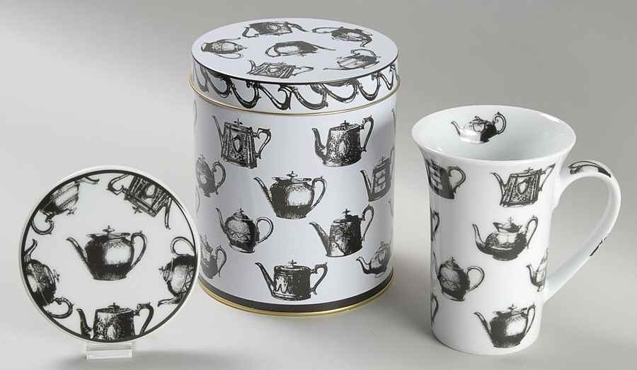 Antique Pewter Mug & Coaster Set W/Gift Tin & Lid by Cardew Design-1
