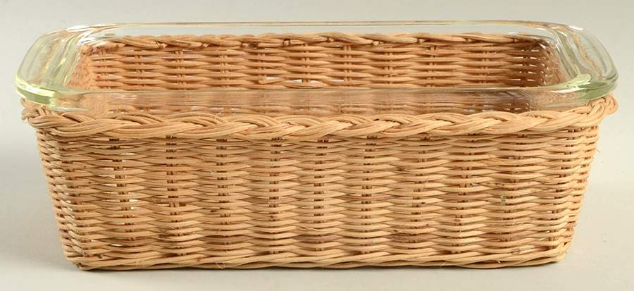 Originals Clear Loaf Pan W/Wicker Holder by Pyrex-1