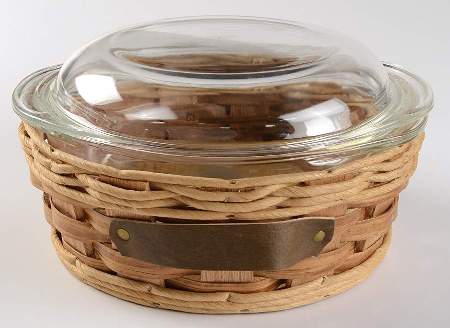 Originals Clear 2 Qt Round Covered Casserole & Woven Basket by Pyrex-1