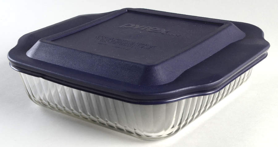 Sculptured Clear 8" Square Baker & Plastic Lid by Pyrex-1
