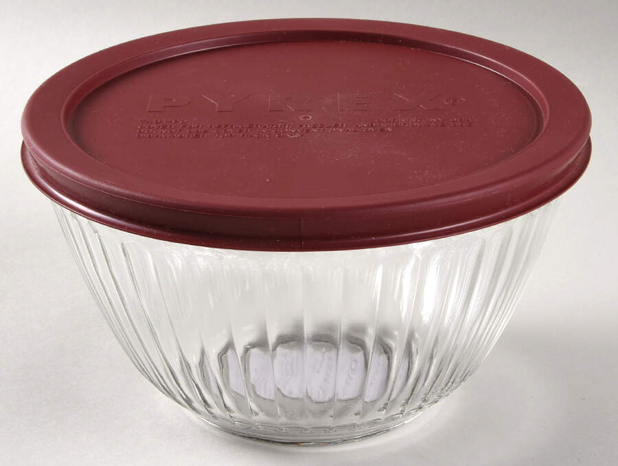 Sculptured Clear 5" Round Vegetable Bowl w/Plastic Lid by Pyrex-1