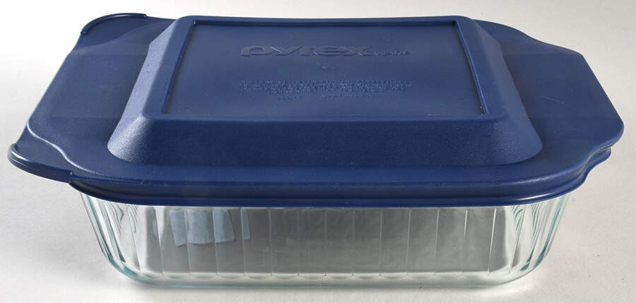 Sculptured Clear 8" Square Baker & Plastic Lid by Pyrex-1