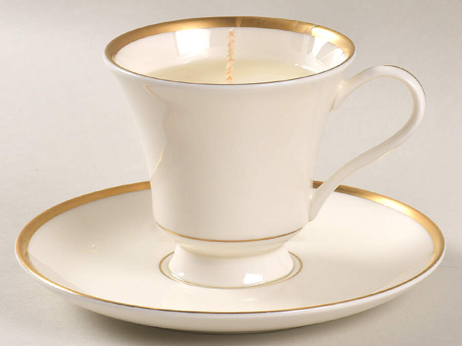 Signature (Gold Trim, No Monogram, Ivory) Scented Cup & Saucer Candle-Ocean  HC by Pickard-1