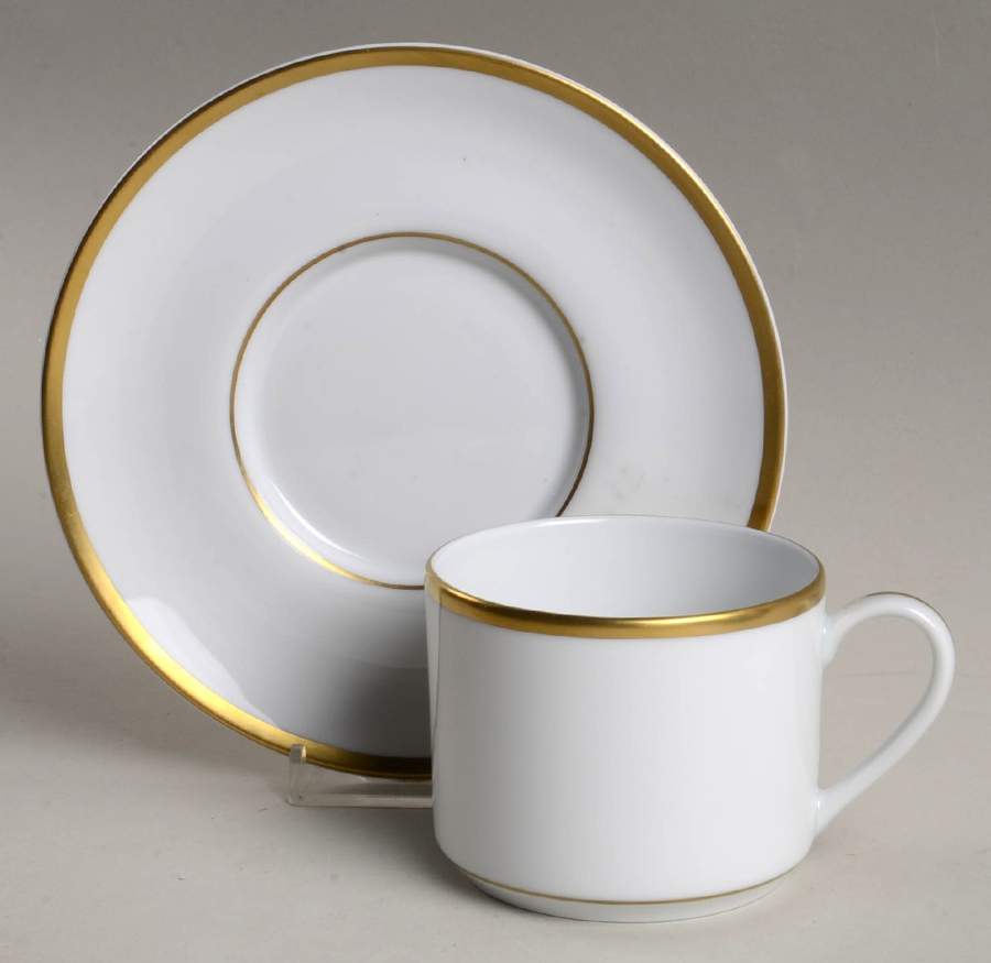 Signature (Gold Trim, White Body) Flat Cup & Saucer Set by Pickard-1