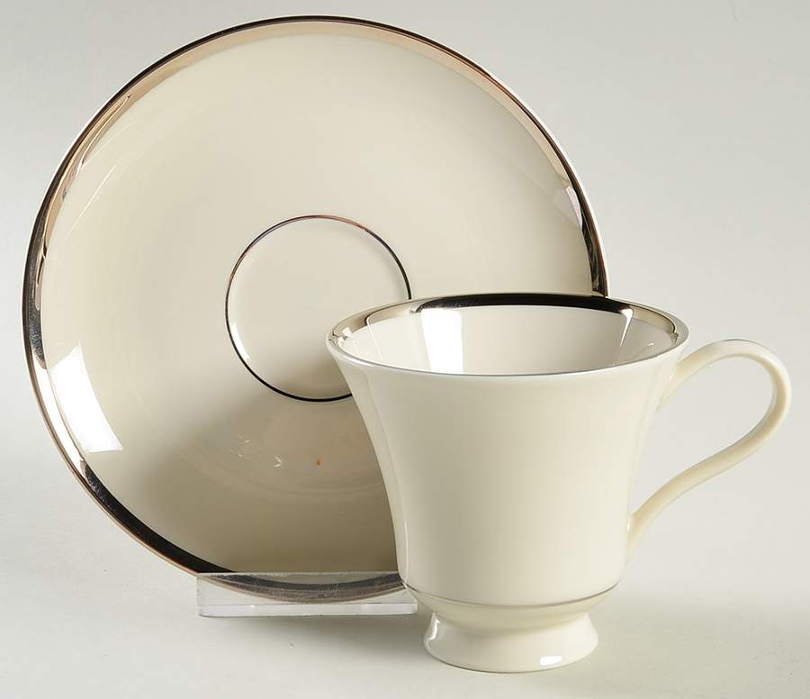 Signature (Platinum Trim, No Monograms, White Body Footed Cup & Saucer Set by Pickard-1