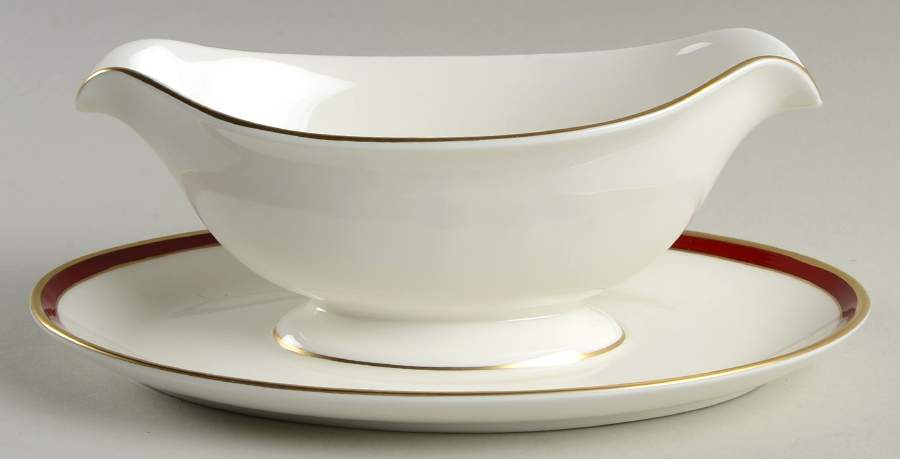 Signature Camel (Ivory Back, Gold Trim) Gravy Boat with Attached Underplate by Pickard-1