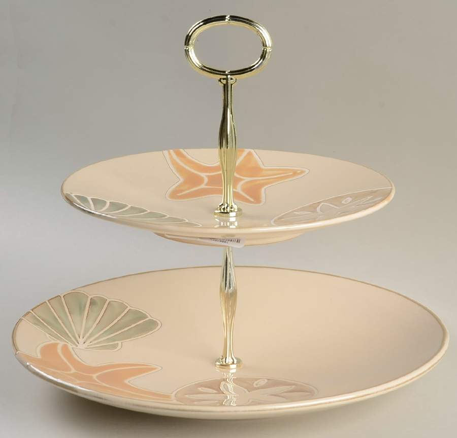 Sandy Shores 6 5/8"-10"  2 Tiered Serving Tray (Dp, Sp) HC by Pfaltzgraff-1