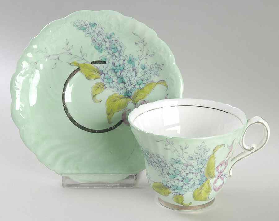 Lilac (No Trim, Green Background) Flat Cup & Saucer Set by Paragon-1