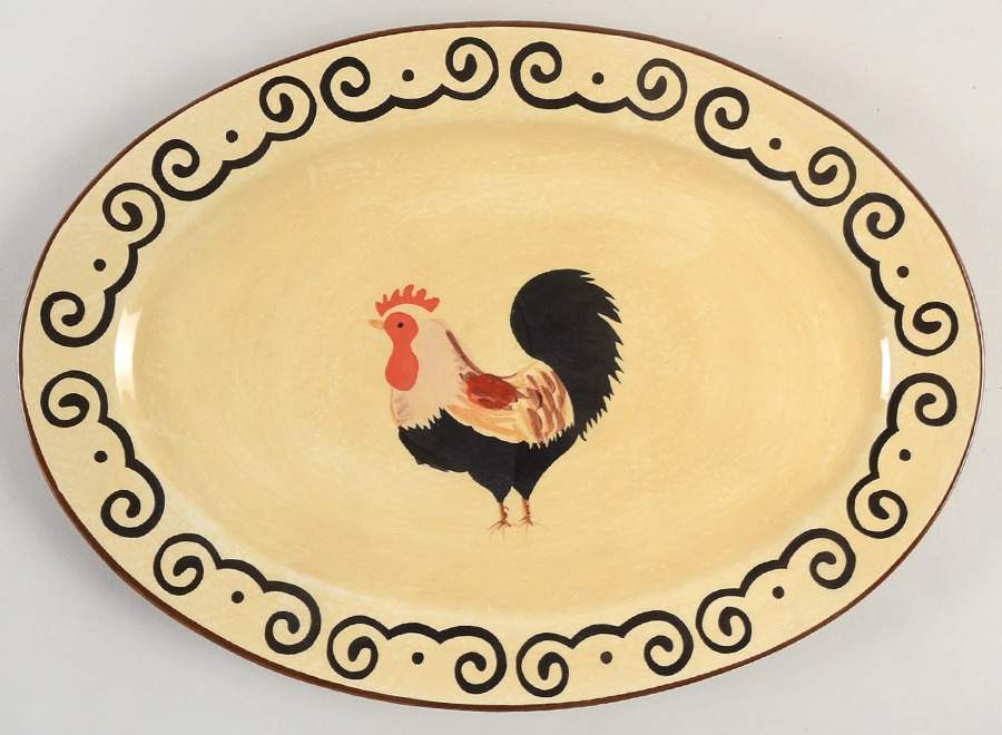 Garden Rooster 13" Oval Serving Platter by Pfaltzgraff-1