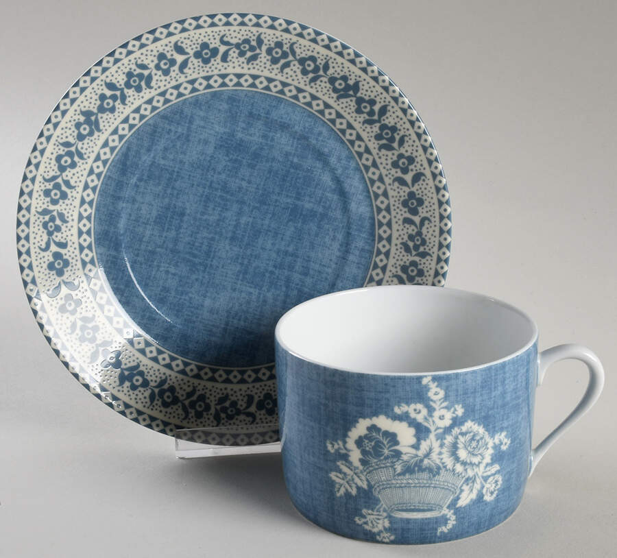 Paniers Fleuris Blue Flat Cup & Saucer Set by Pierre Frey (Patrick Frey)-1