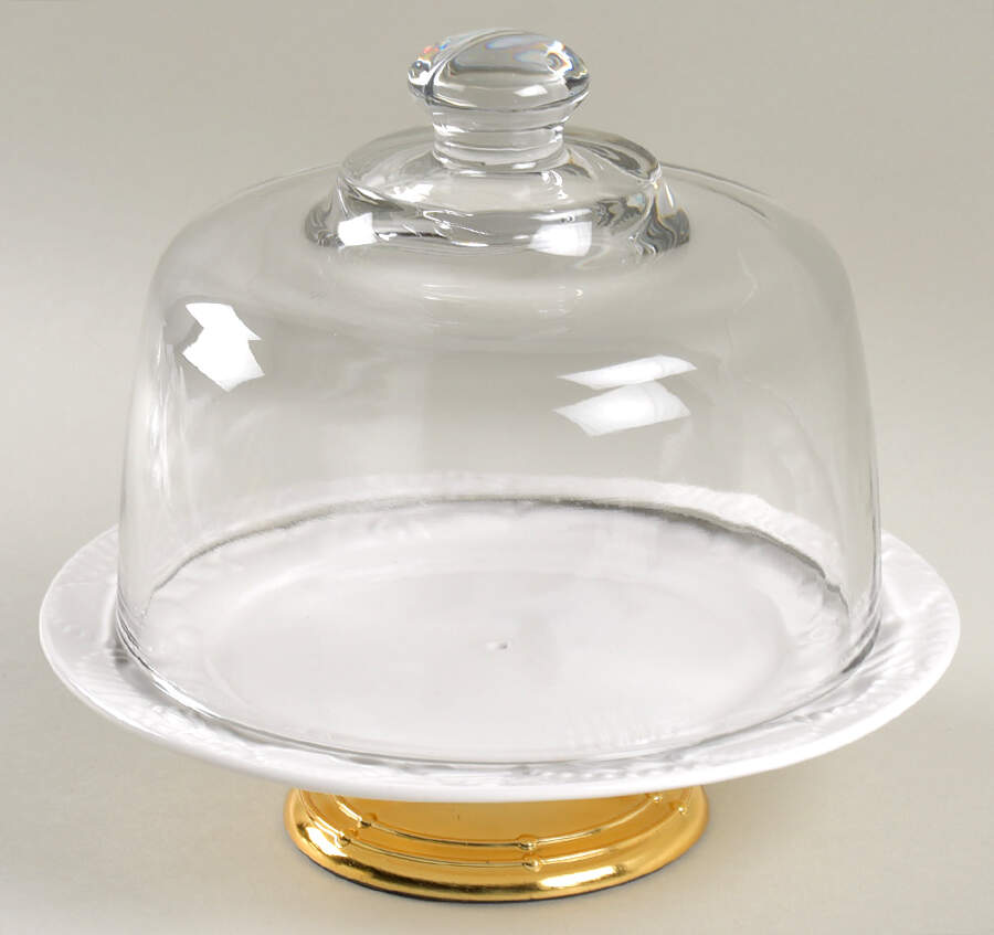 Lido Beach 6 1/2"-7 1/2" Footed Cheese Plate w/ Glass Dome HC by Pfaltzgraff-1