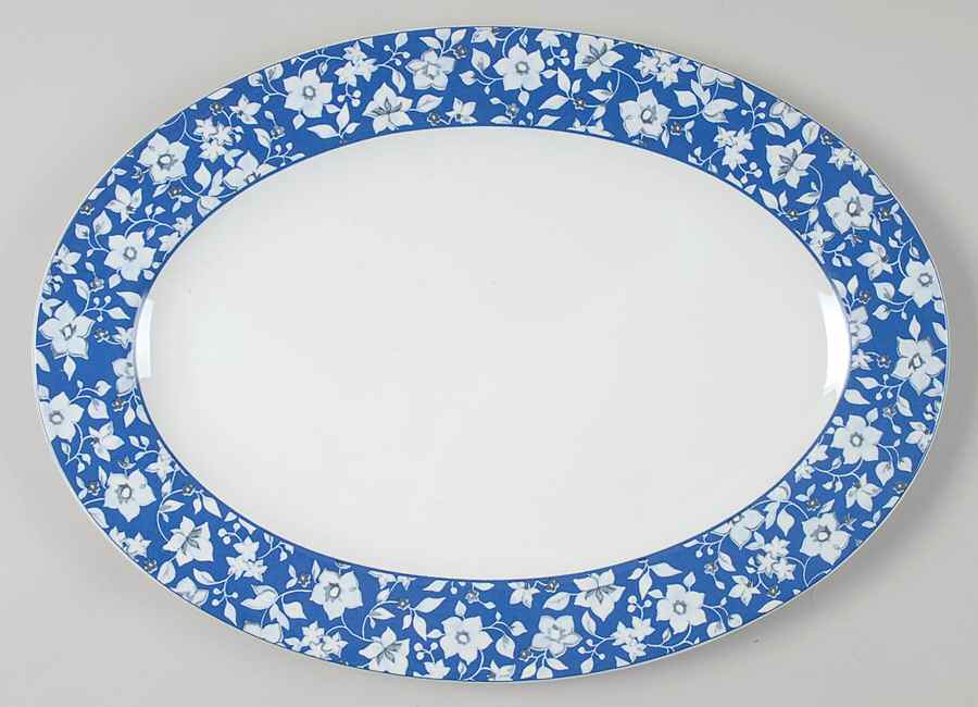 Blue Meadows (Smooth) 14" Oval Serving Platter by Pfaltzgraff-1