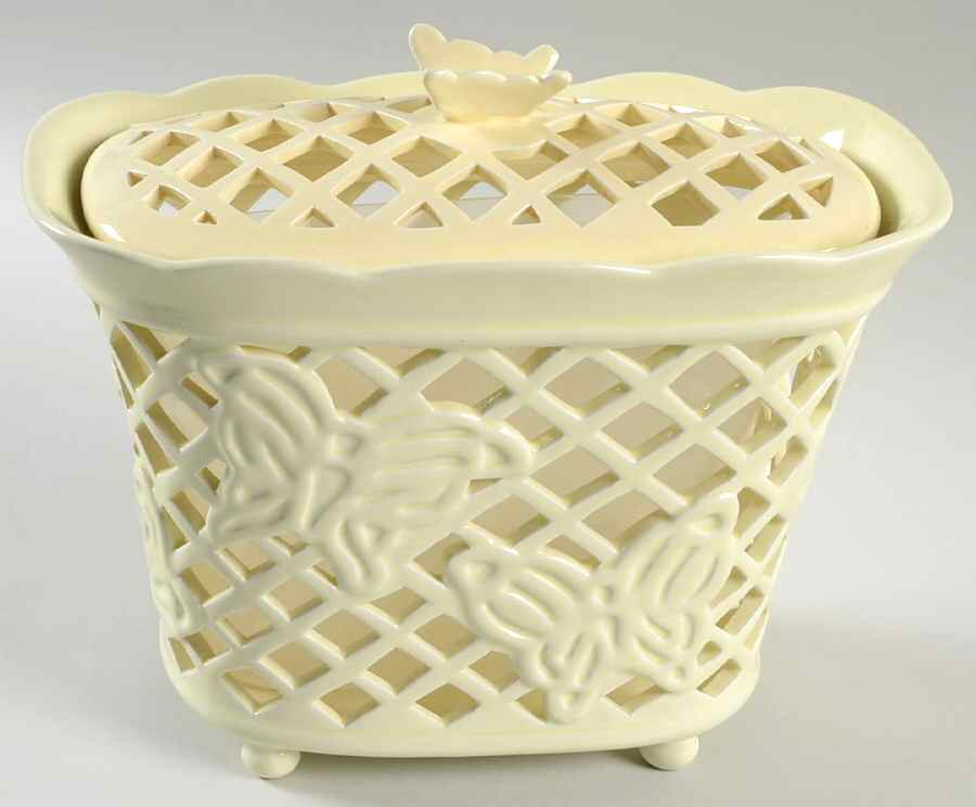 Butterfly Trellis Ceramic Holder & Lid W/Plastic Insert by Princess House-1