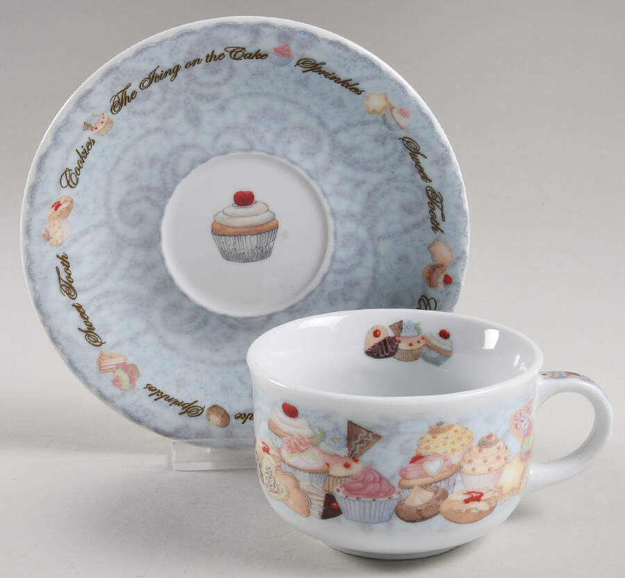 Cupcakes & Cookies Flat Cup & Saucer Set by Cardew Design-1