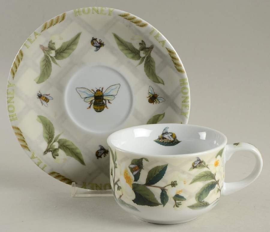 Tea Plant & Honey Bee Flat Cup & Saucer Set by Cardew Design-1