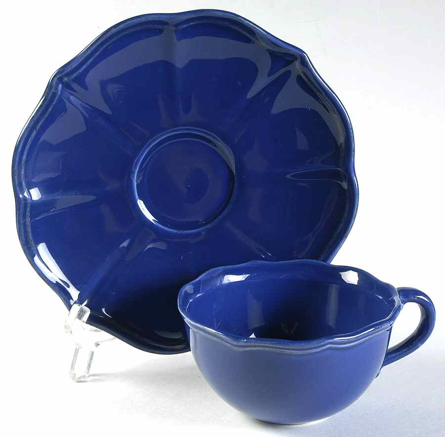 Louis XV Blue Flat Cup & Saucer Set by Pierre Deux-1