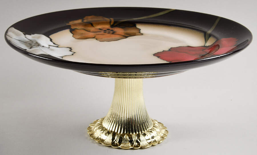 Painted Poppies Cake Stand with 4"-5" Metal Pedestal  Hc by Pfaltzgraff-1