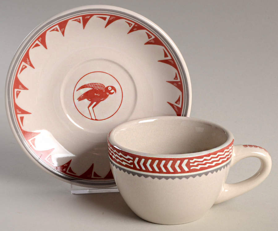 Ancient Mimbreno Indian-Brick Red (Replica) Flat Cup & Saucer Set by Pipestone-1