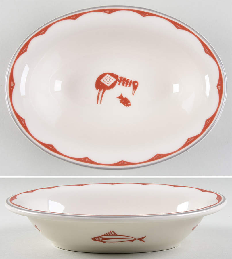 Ancient Mimbreno Indian-Brick Red (Replica) 9" Oval Vegetable Bowl by Pipestone-1