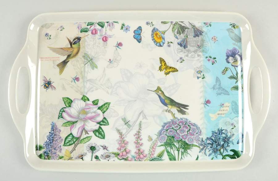 Botanic Hummingbird 19" Rectangular Handled Serving Melamine Tray by Portmeirion-1
