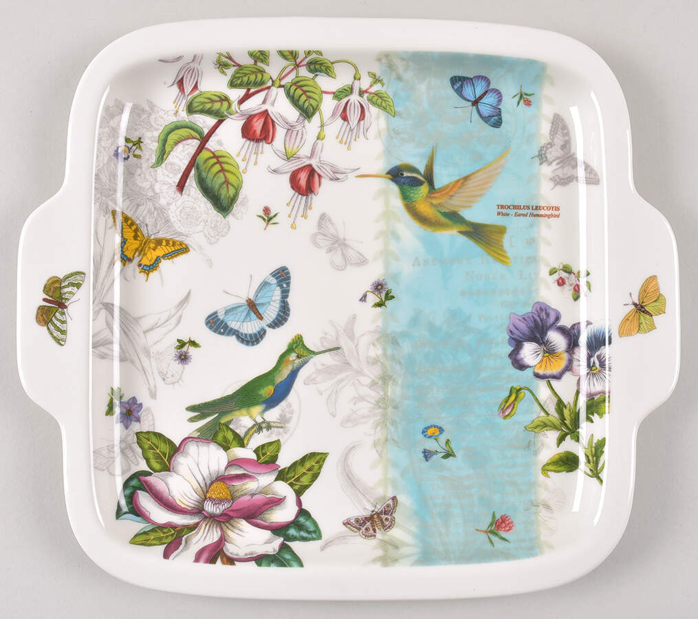 Botanic Hummingbird Square Handled Cake Plate by Portmeirion-1