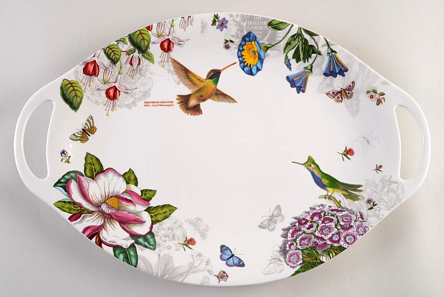 Botanic Hummingbird 18" Oval Handled Platter by Portmeirion-1
