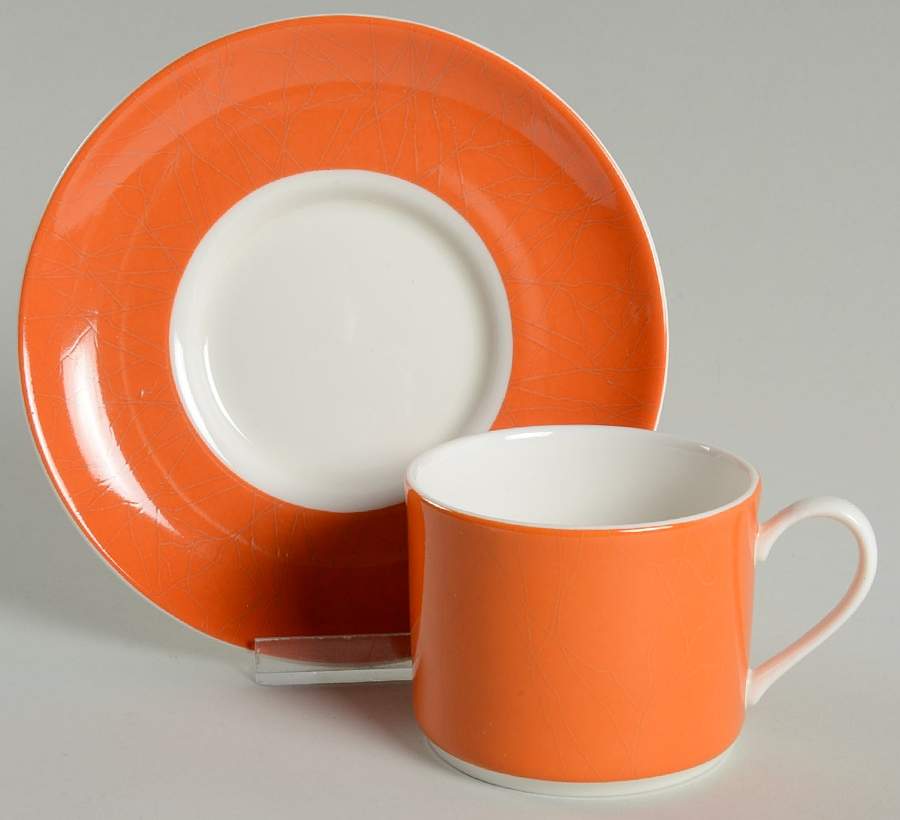 ColorBurst Orange (White Body) Flat Cup & Saucer Set by Pickard-1