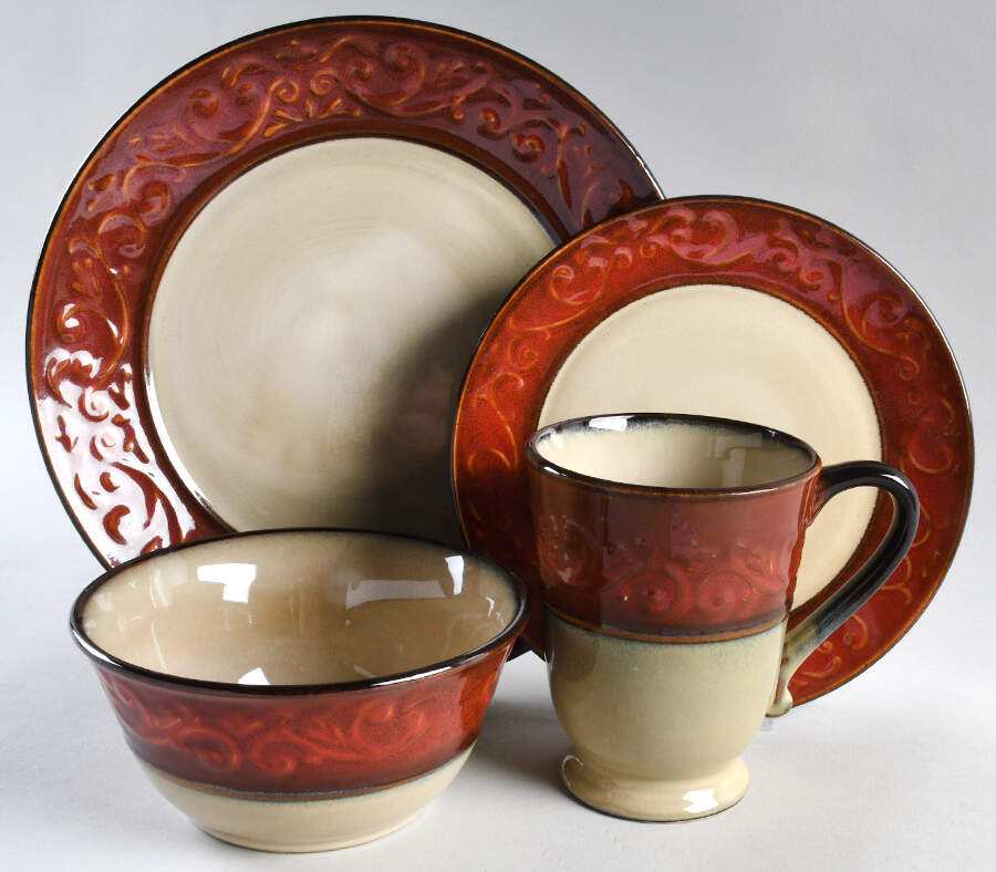 Red Scroll 4 Piece Place Setting by Pier 1-1