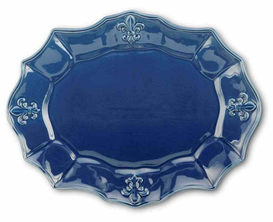 Fleur de Lys Blue 14" Oval Serving Platter by Portmeirion-1