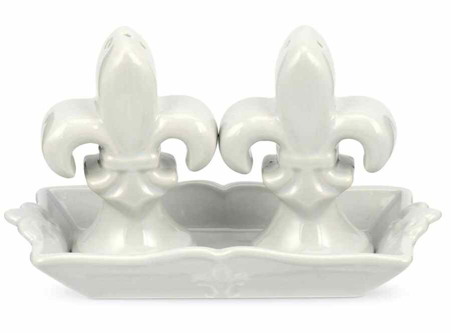 Fleur de Lys Grey (3 Pc) Salt & Pepper Tray Set by Portmeirion-1