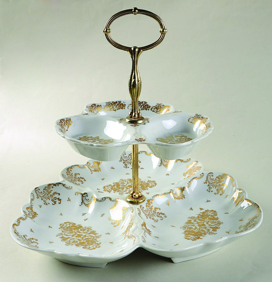 P1F2 2 Tiered Serving Tray (Dinner & Salad Plate) by Porcelaine de France-1