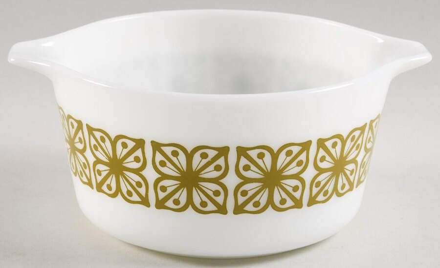 Verde Square Flowers 1 Qt Round Casserole No Lid by Pyrex-1