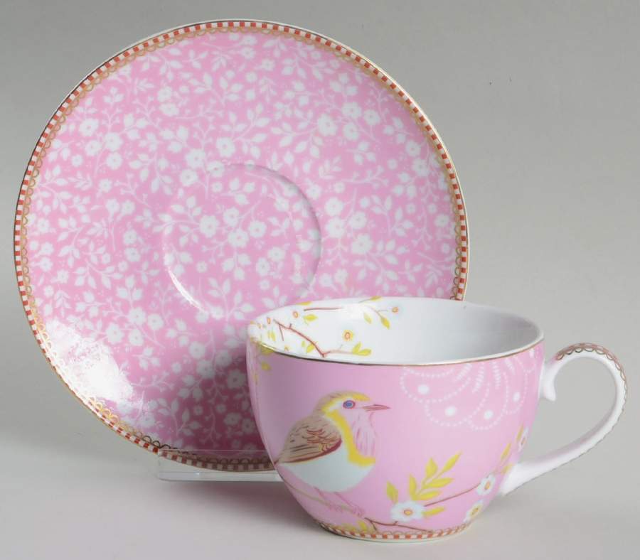 Floral Red Pink Cappuccino Cup & Saucer Set by Pip Studio-1