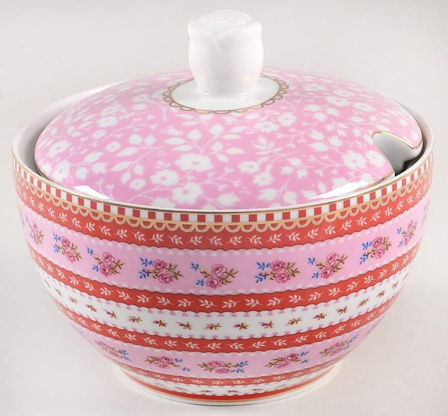 Floral Red Pink Sugar Bowl & Lid by Pip Studio-1