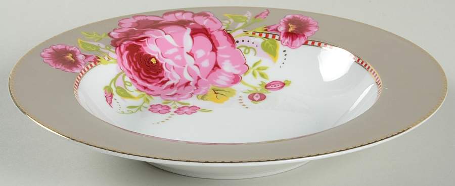 Floral Khaki Rim Soup Bowl by Pip Studio-1