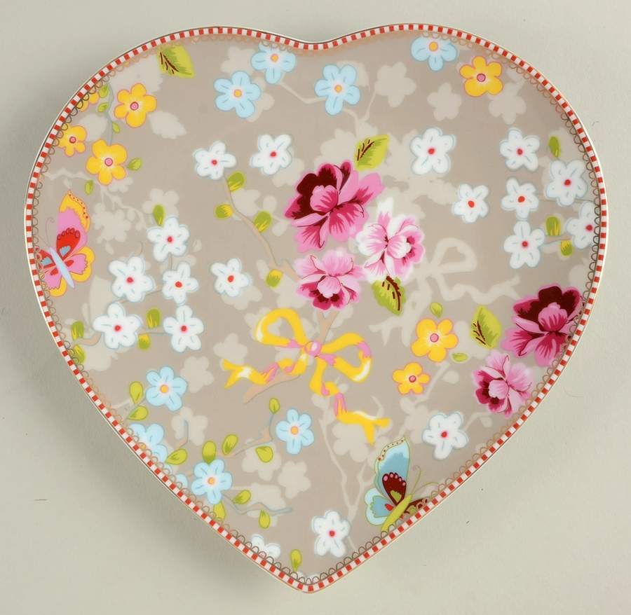 Floral Khaki Heart Shape Salad Plate by Pip Studio-1