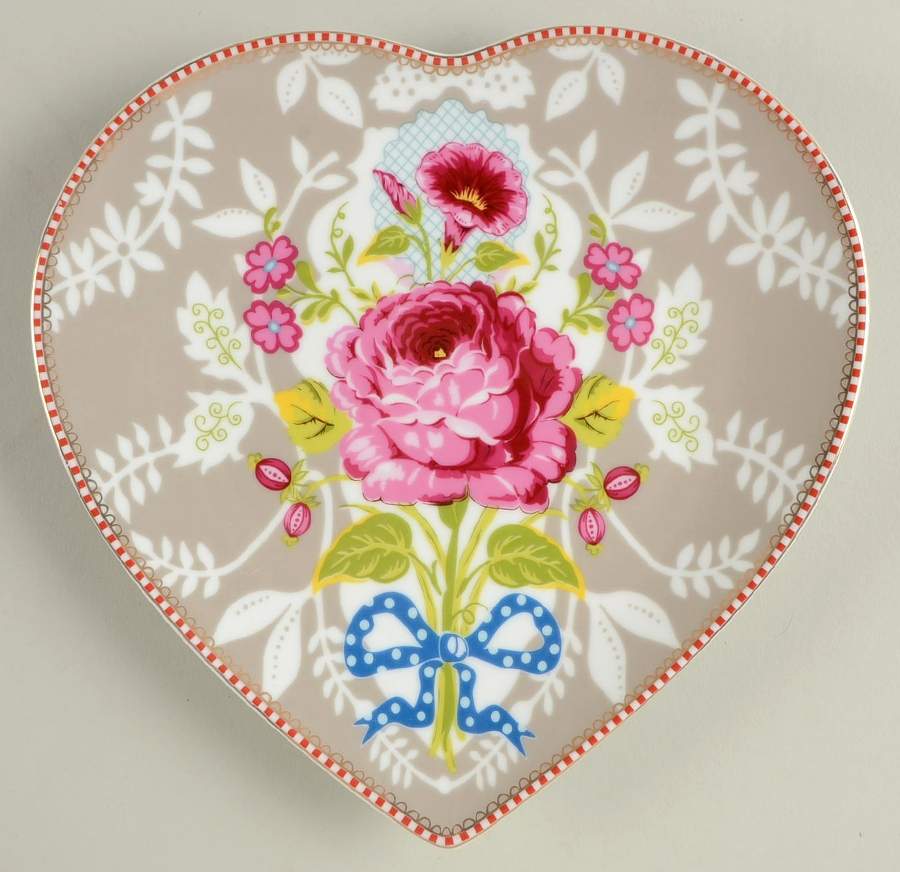 Floral Khaki Heart Shape Salad Plate by Pip Studio-1