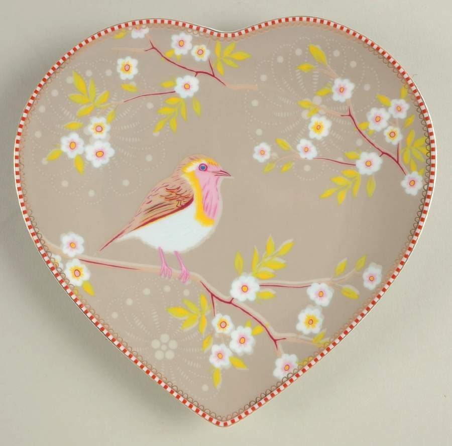 Floral Khaki Heart Shape Salad Plate by Pip Studio-1